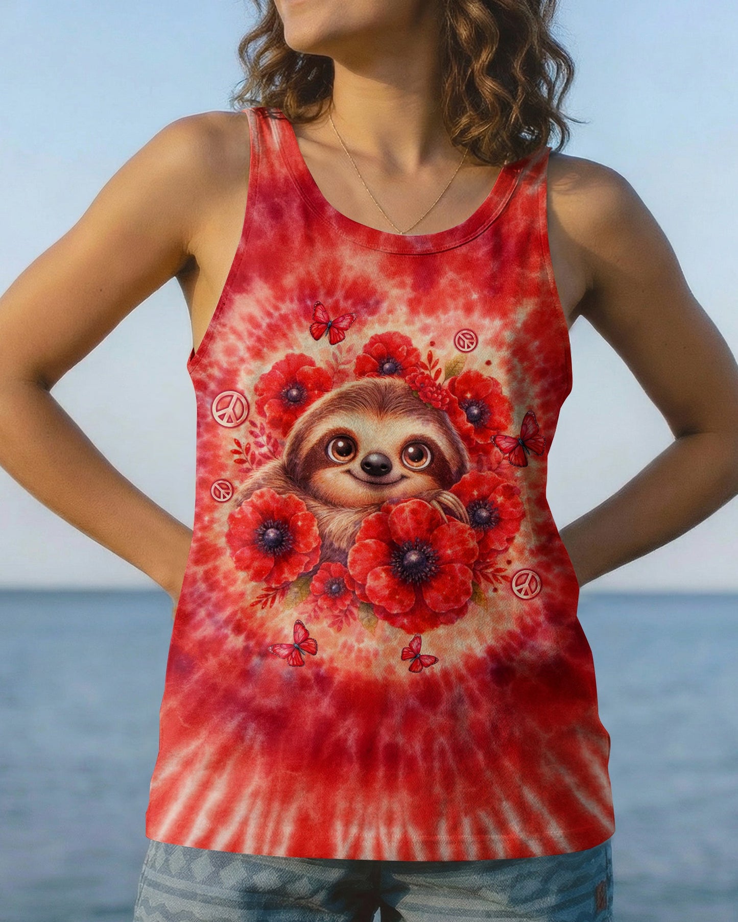JUST BREATHE SLOTH RED SWIRL ALL OVER PRINT - TLTW0804261