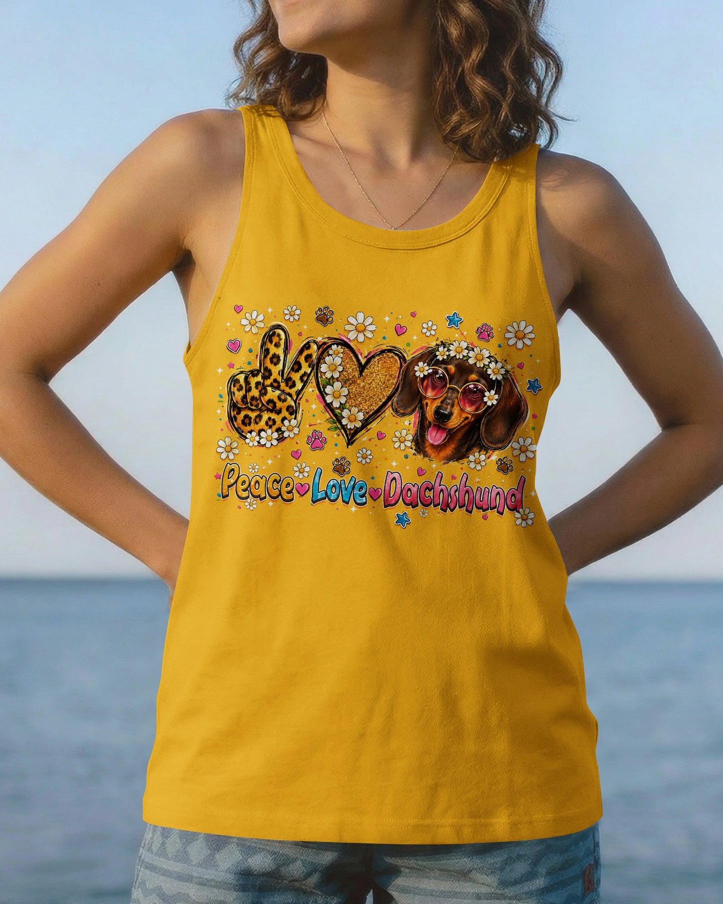 PEACE LOVE DACHSHUND DOG ALL OVER PRINT   - TLHN1905261