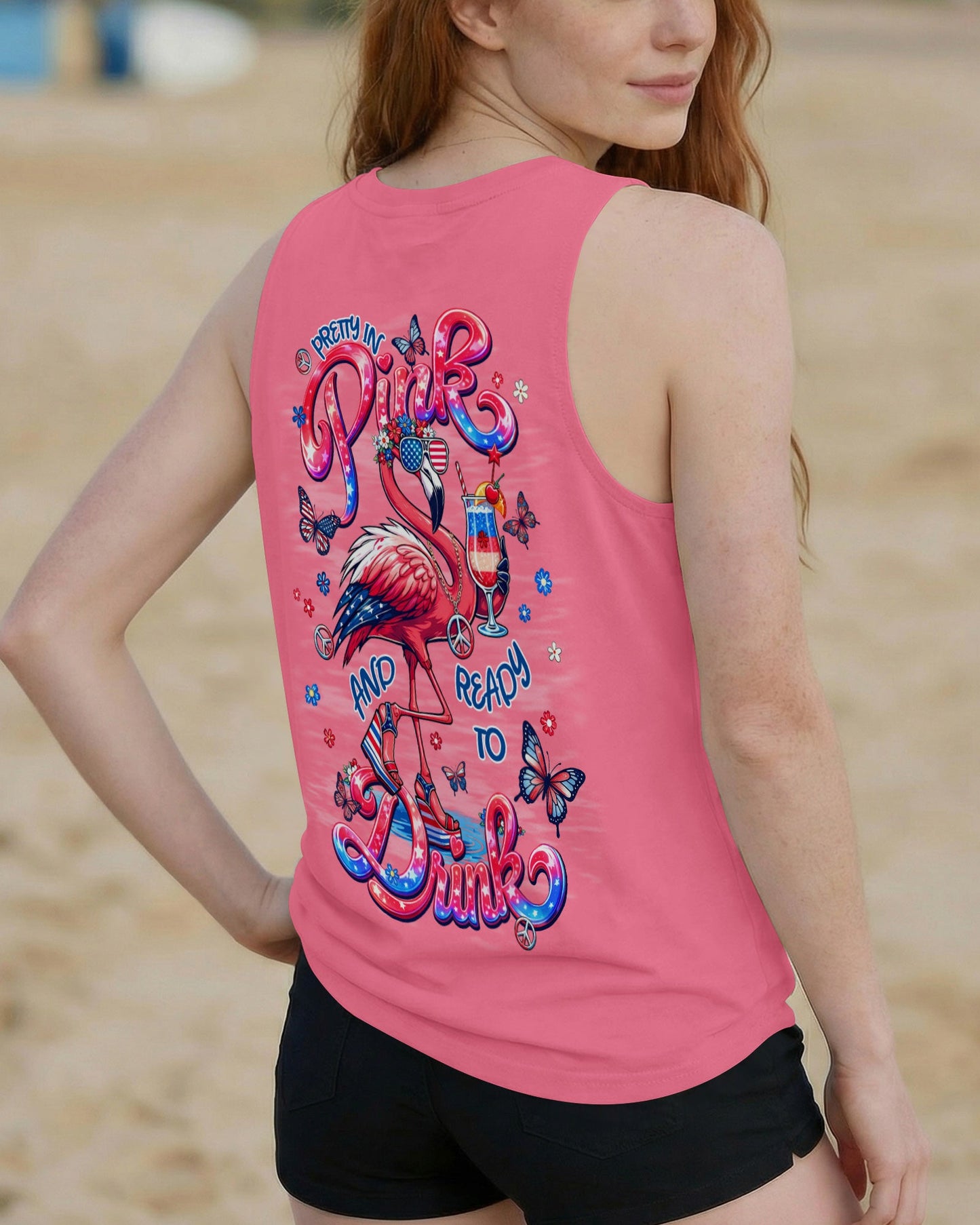 PRETTY IN PINK FLAMINGO STARS AND STRIPES ALL OVER PRINT - TLNT0104262