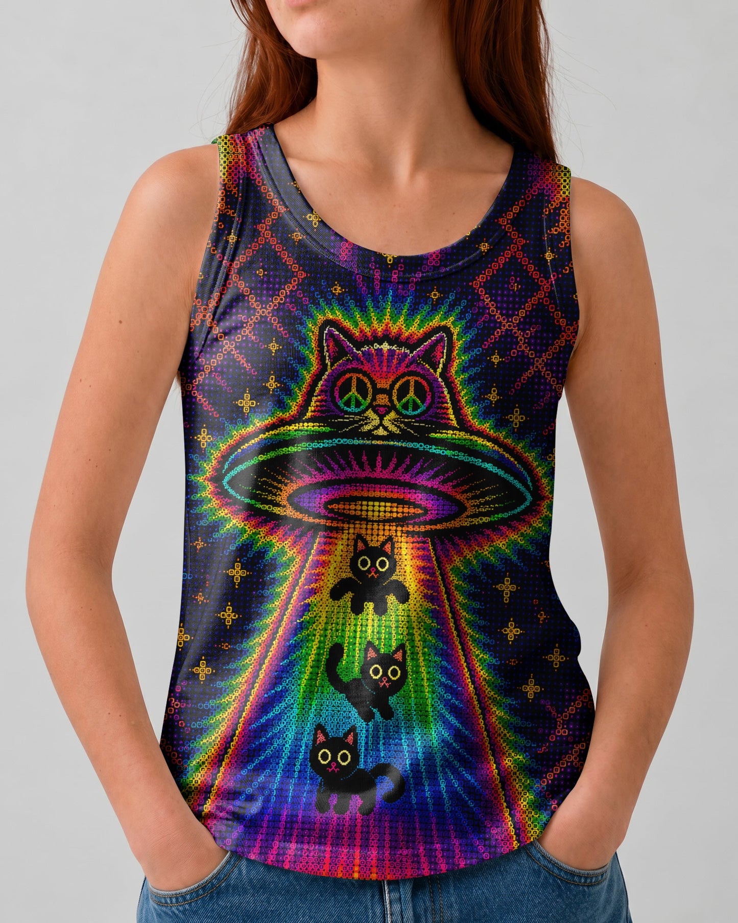 COSMIC CAT ABDUCTION PSYCHEDELIC RAINBOW BEAM  KIDS ALL OVER PRINT - KMTM1006261