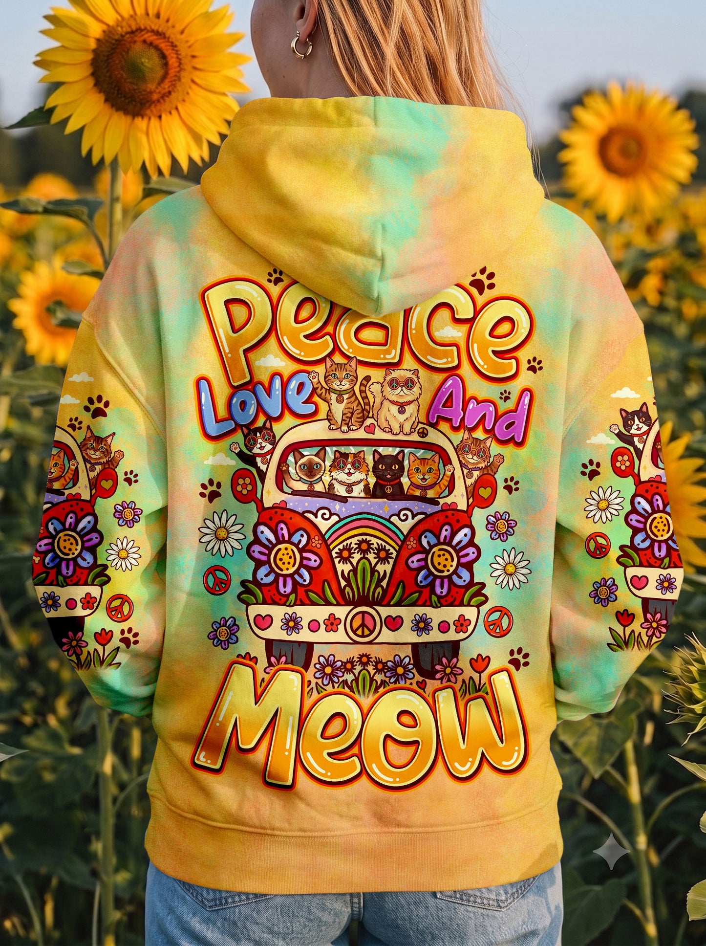 PEACE LOVE AND MEOW CATS ALL OVER PRINT - TLNO1307261