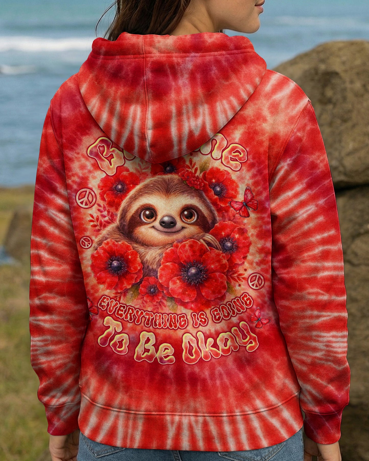 JUST BREATHE SLOTH RED SWIRL ALL OVER PRINT - TLTW0804261