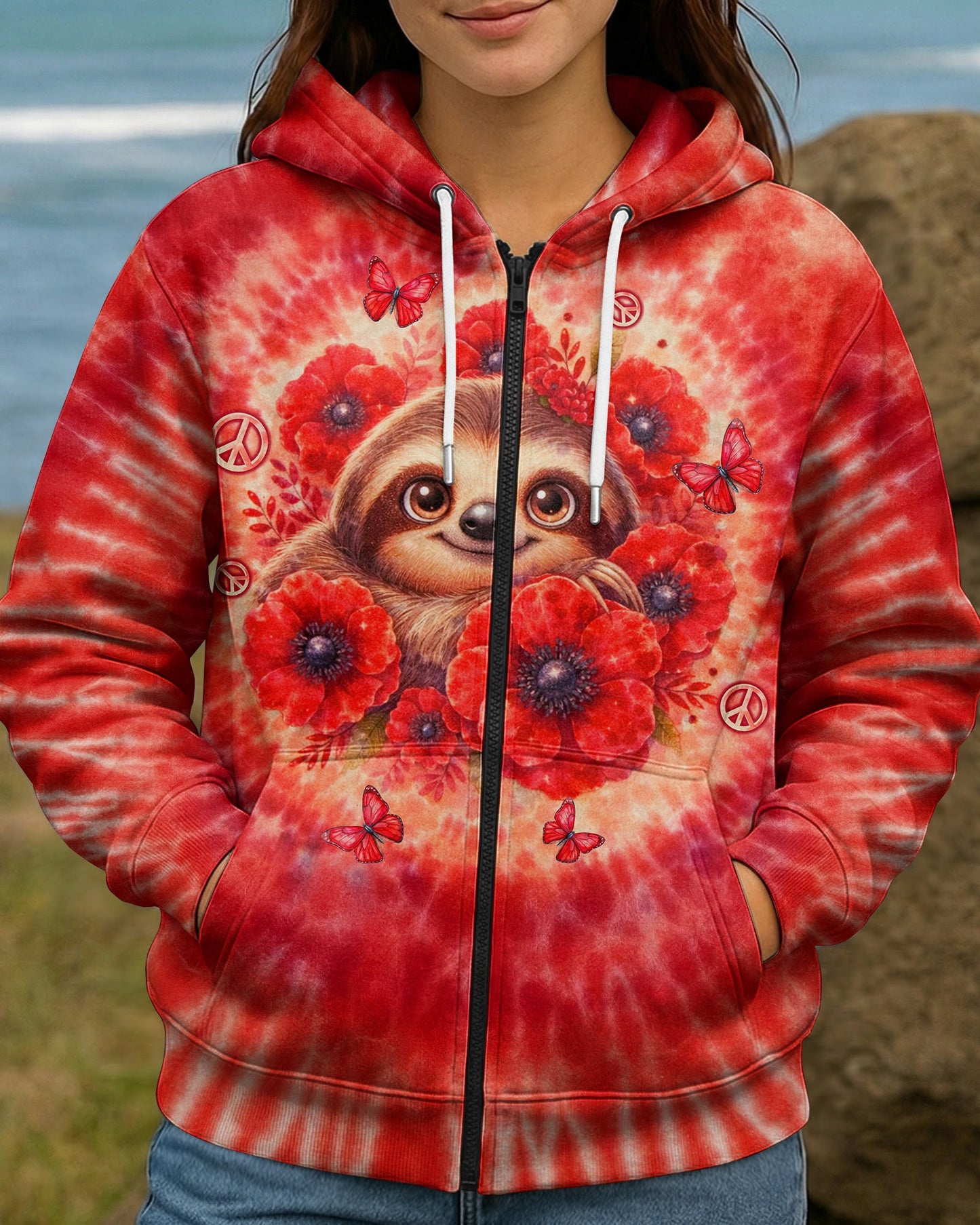 JUST BREATHE SLOTH RED SWIRL ALL OVER PRINT - TLTW0804261