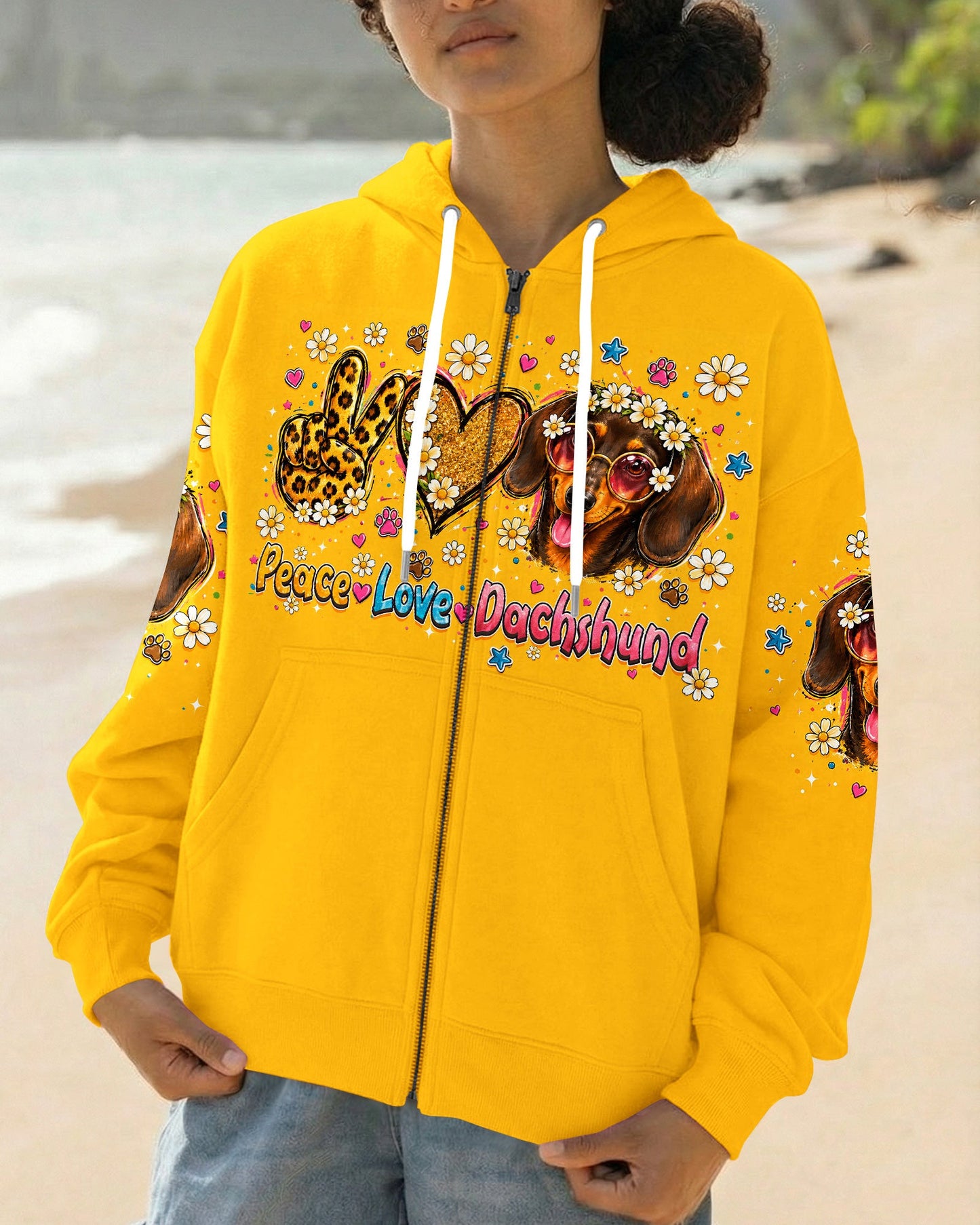 PEACE LOVE DACHSHUND DOG ALL OVER PRINT   - TLHN1905261