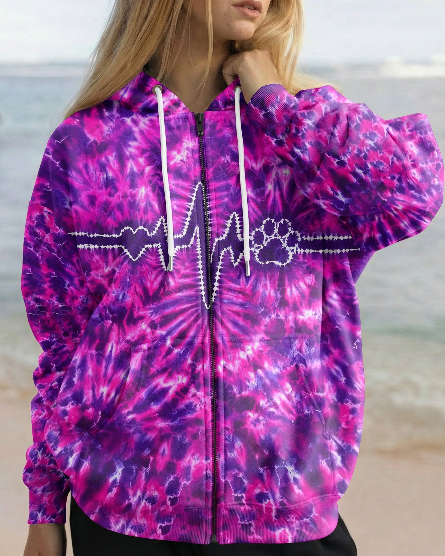HEARTBEAT PAW PRINT PURPLE PINK BURST ALL OVER PRINT - TLHG1706261