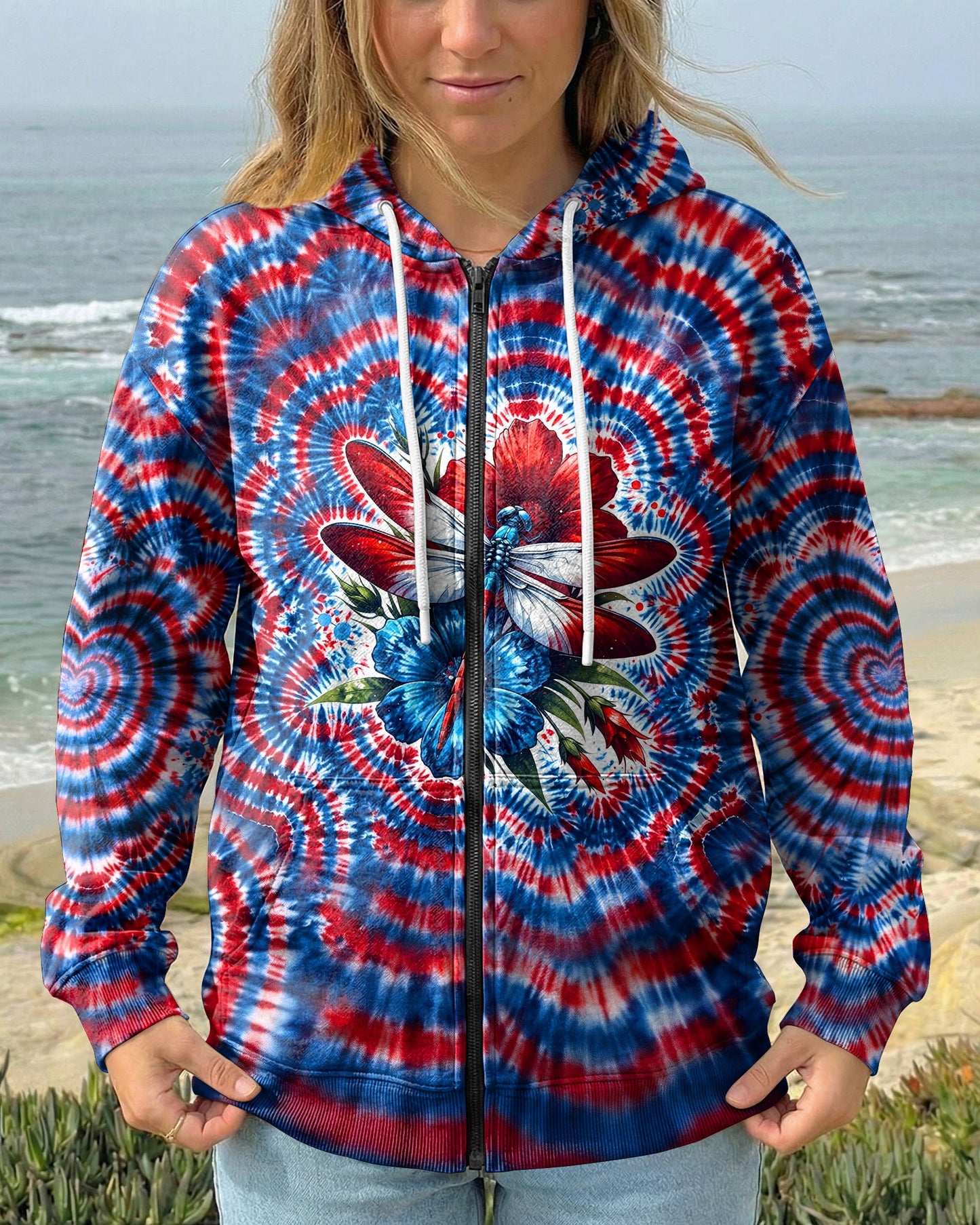 JUST BREATHE DRAGONFLY RED WHITE & BLUE SWIRL ALL OVER PRINT - TLHG0304262