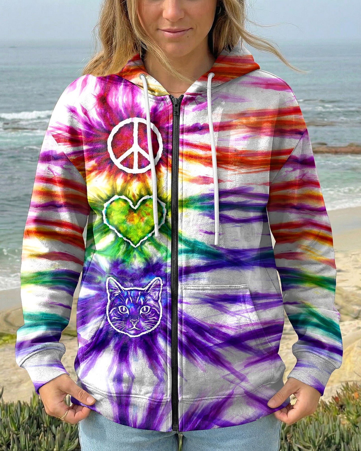 PEACE LOVE CAT FACE ALL OVER PRINT - TLHG15042641