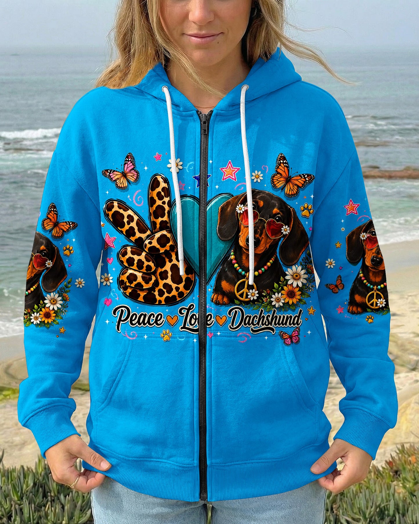 PEACE LOVE DACHSHUND DOG ALL OVER PRINT   - TLHN2005262
