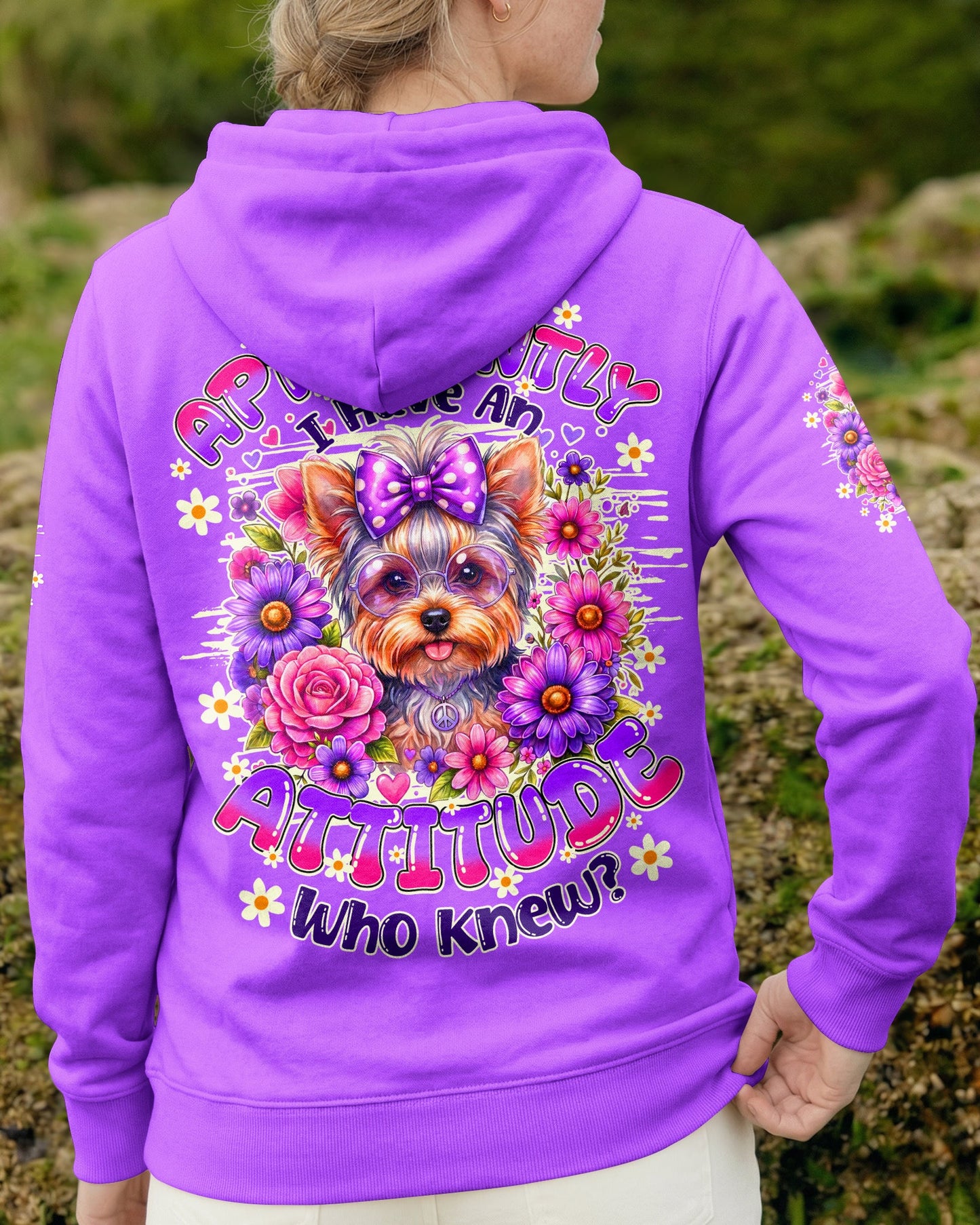 APPARENTLY I HAVE AN ATTITUDE WHO KNEW YORKSHIRE TERRIER DOG ALL OVER PRINT - TY1605261