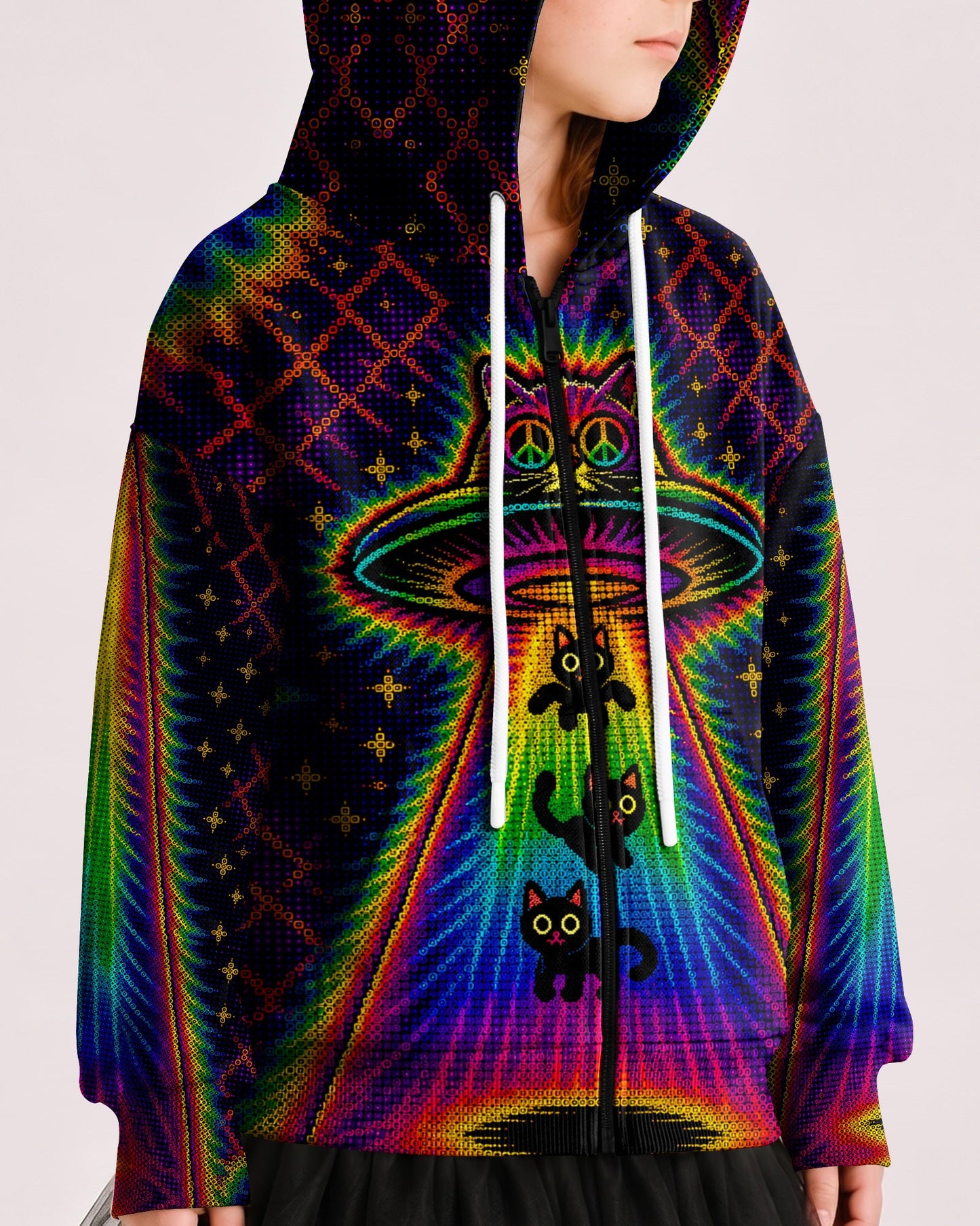 COSMIC CAT ABDUCTION PSYCHEDELIC RAINBOW BEAM  KIDS ALL OVER PRINT - KMTM1006261