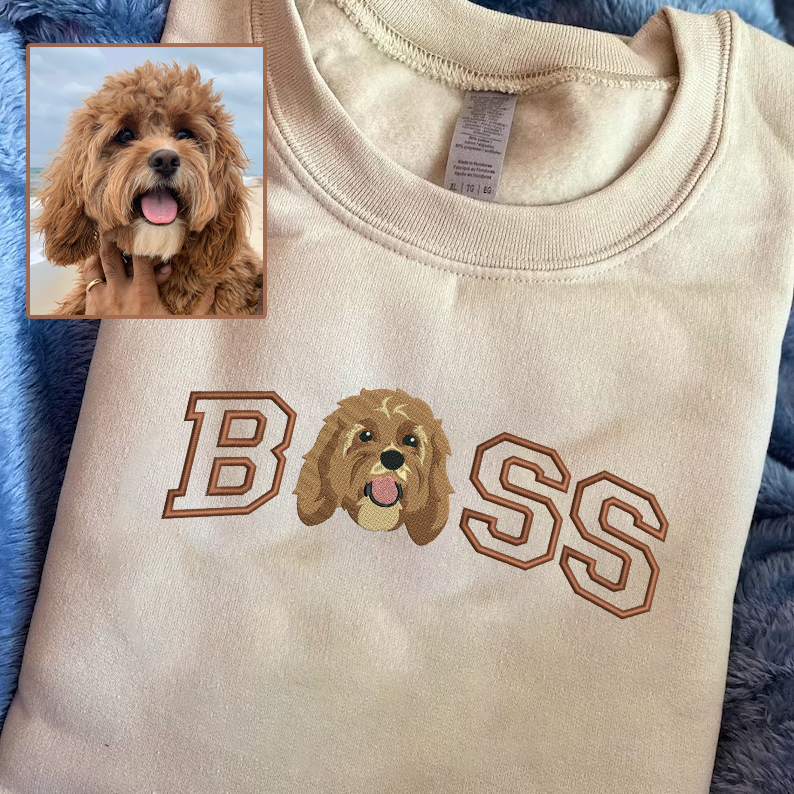 Personalized Embroidered Pet Dog Cat BOSS Hoodie Sweatshirt T-Shirt