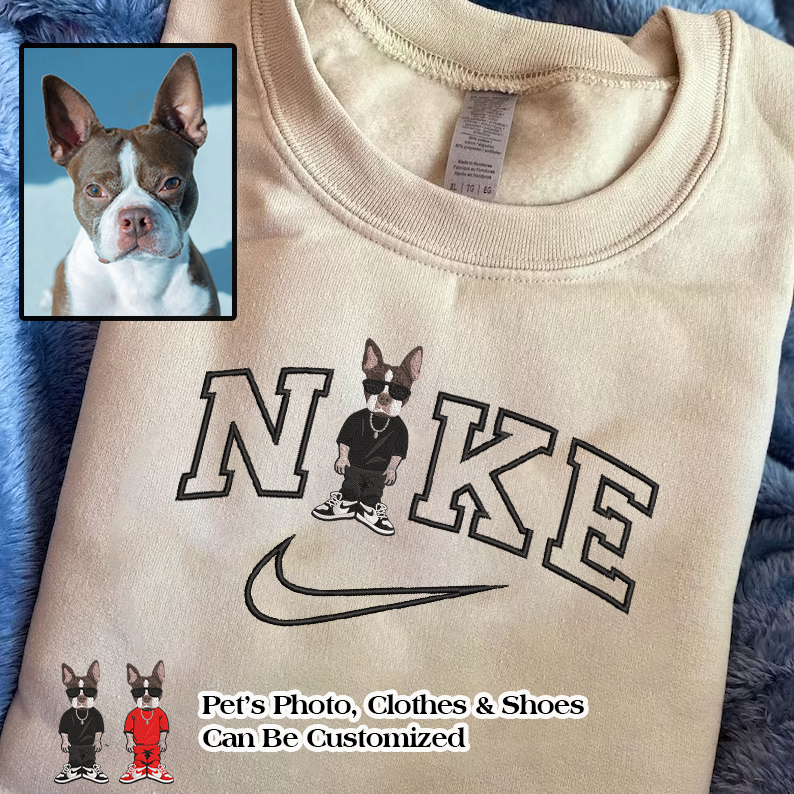 Personalized Embroidered Pet Dog Cat Full Body NKE Hoodie Sweatshirt T-Shirt