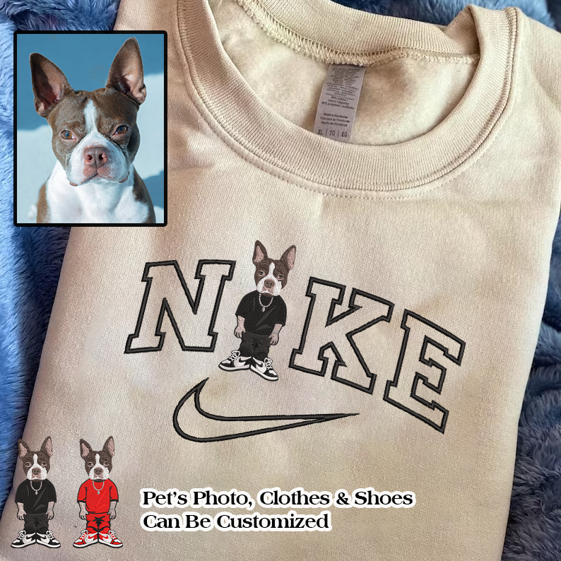 Personalized Embroidered Pet Dog Cat Full Body NKE Hoodie Sweatshirt T-Shirt