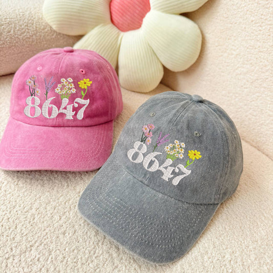 Embroidered 8647 Floral Dyed Cap Trucker Hat