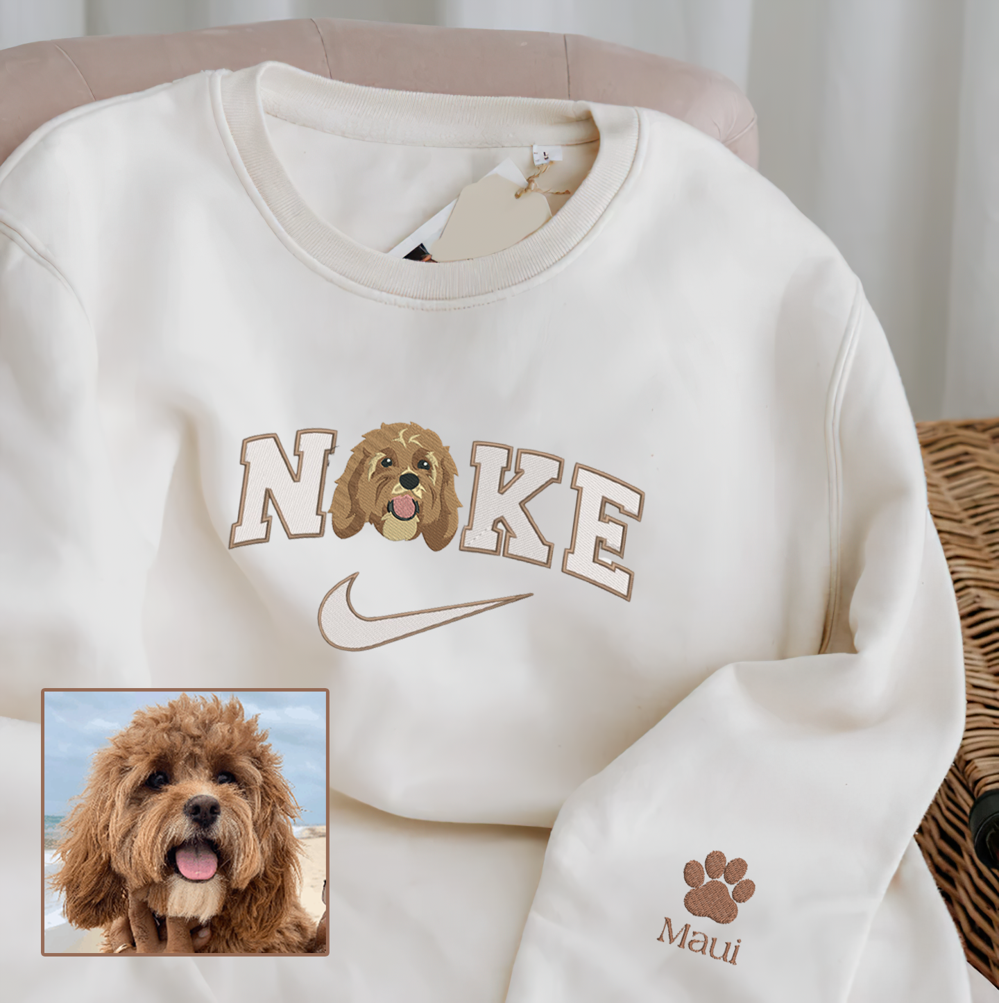 Personalized Embroidered Pet Dog Cat With Name On Sleeve Hoodie Sweatshirt T-Shirt
