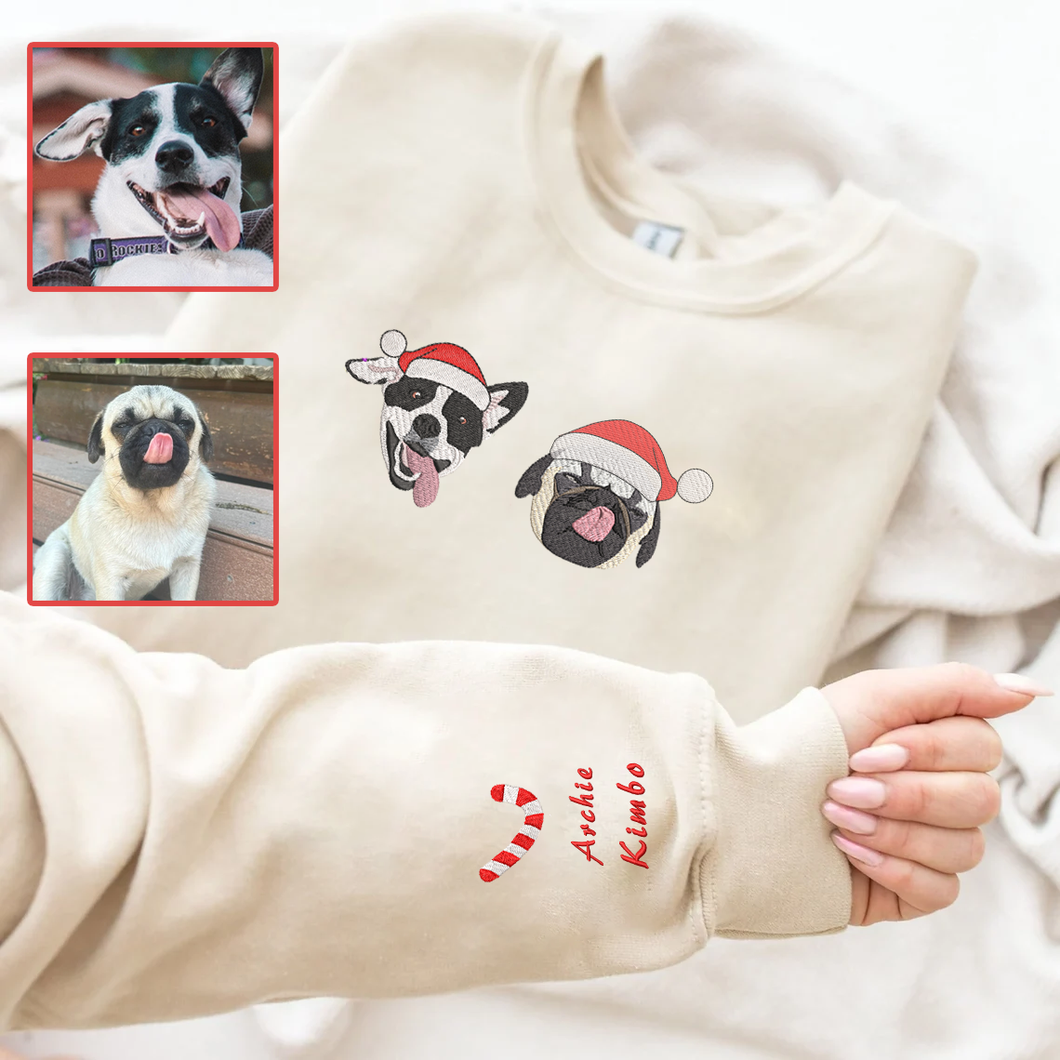 Personalized Embroidered Christmas Pet Dog Cat Hoodie Sweatshirt T-Shirt