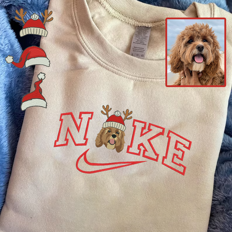 Personalized Embroidered Pet Dog Cat Christmas Hoodie Sweatshirt T-Shirt