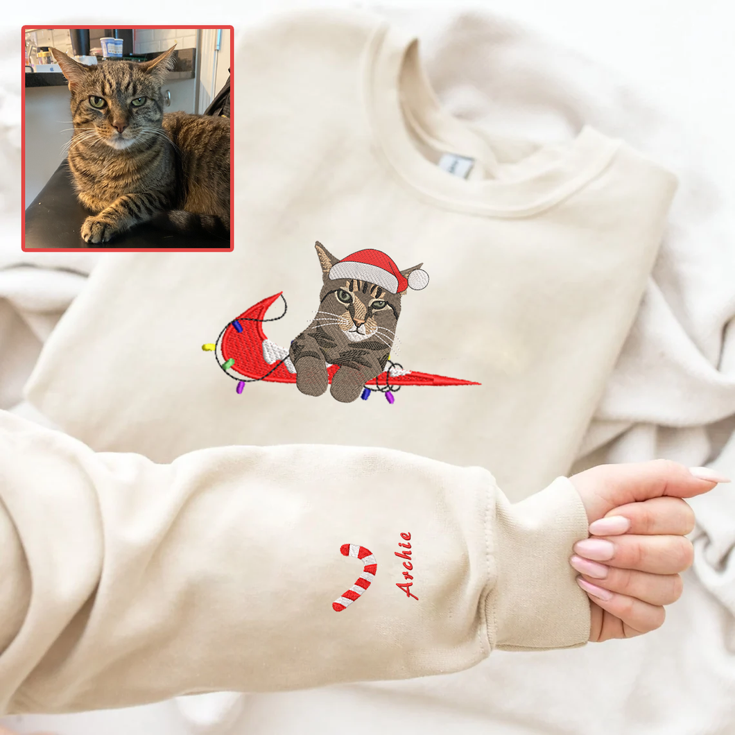 Personalized Embroidered Christmas Swoosh Pet Dog Cat Hoodie Sweatshirt T-Shirt