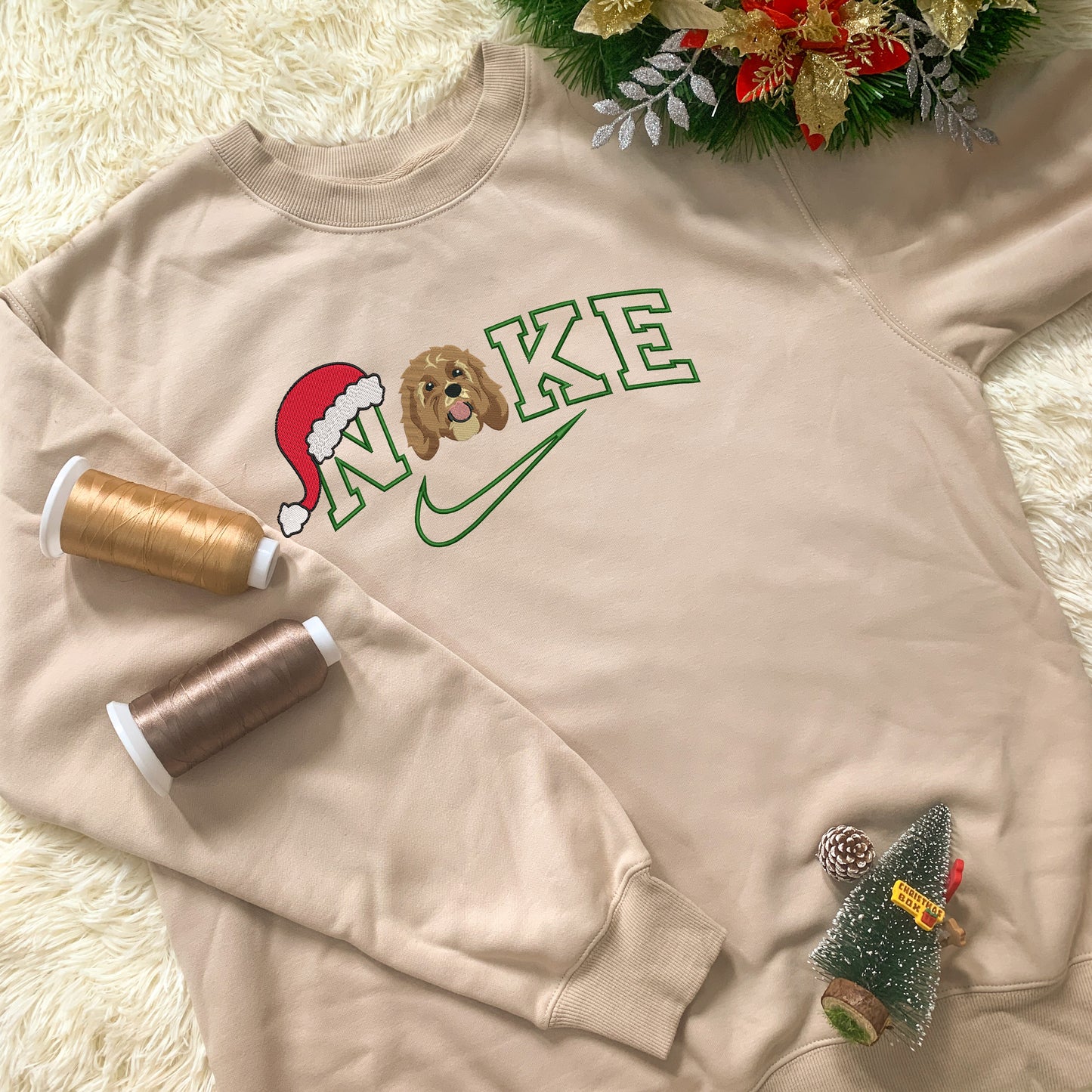 Personalized Embroidered Pet Dog Cat Christmas Hat Hoodie Sweatshirt T-Shirt