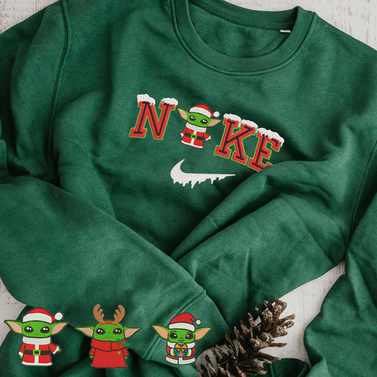 Personalized Embroidered Christmas Yoda Hoodie Sweatshirt T-Shirt