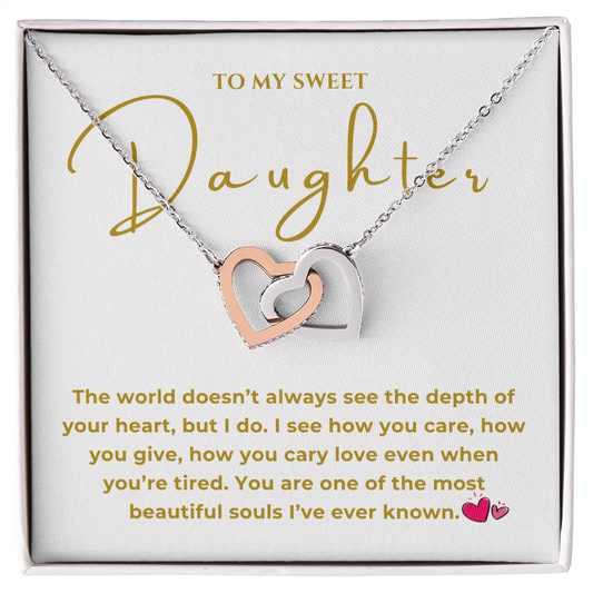 To My Sweet Daughter Interlocking Hearts Necklace