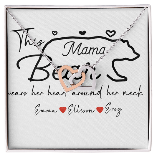 Personalized Mama Bear Interlocking Hearts Necklace