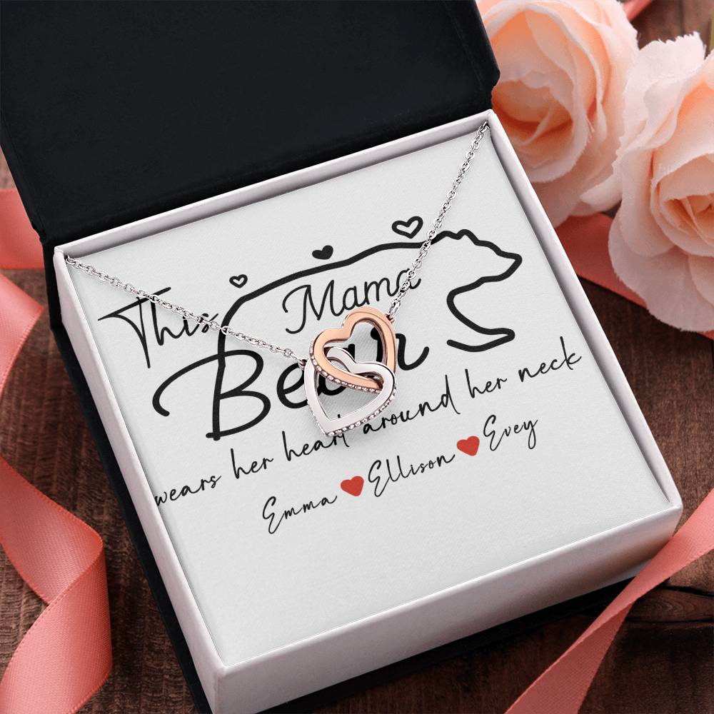 Personalized Mama Bear Interlocking Hearts Necklace