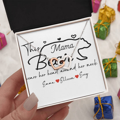 Personalized Mama Bear Interlocking Hearts Necklace