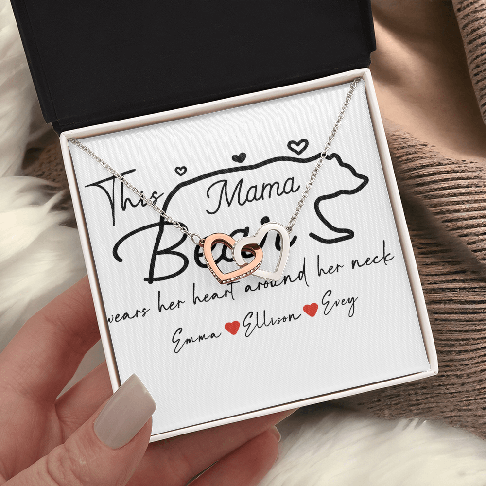 Personalized Mama Bear Interlocking Hearts Necklace