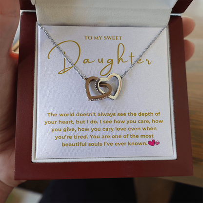 To My Sweet Daughter Interlocking Hearts Necklace
