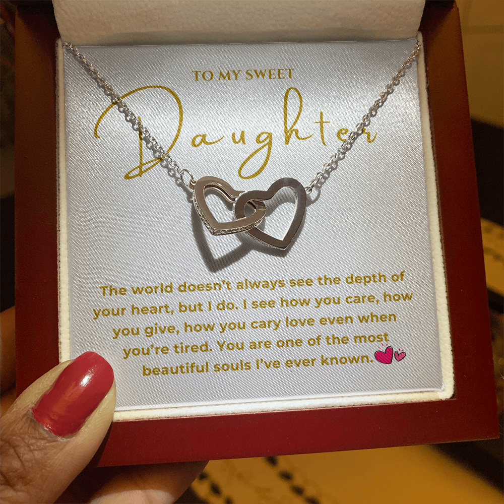 To My Sweet Daughter Interlocking Hearts Necklace