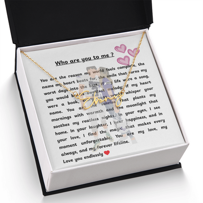 Personalized Who Are You To Me Signature Name Necklace
