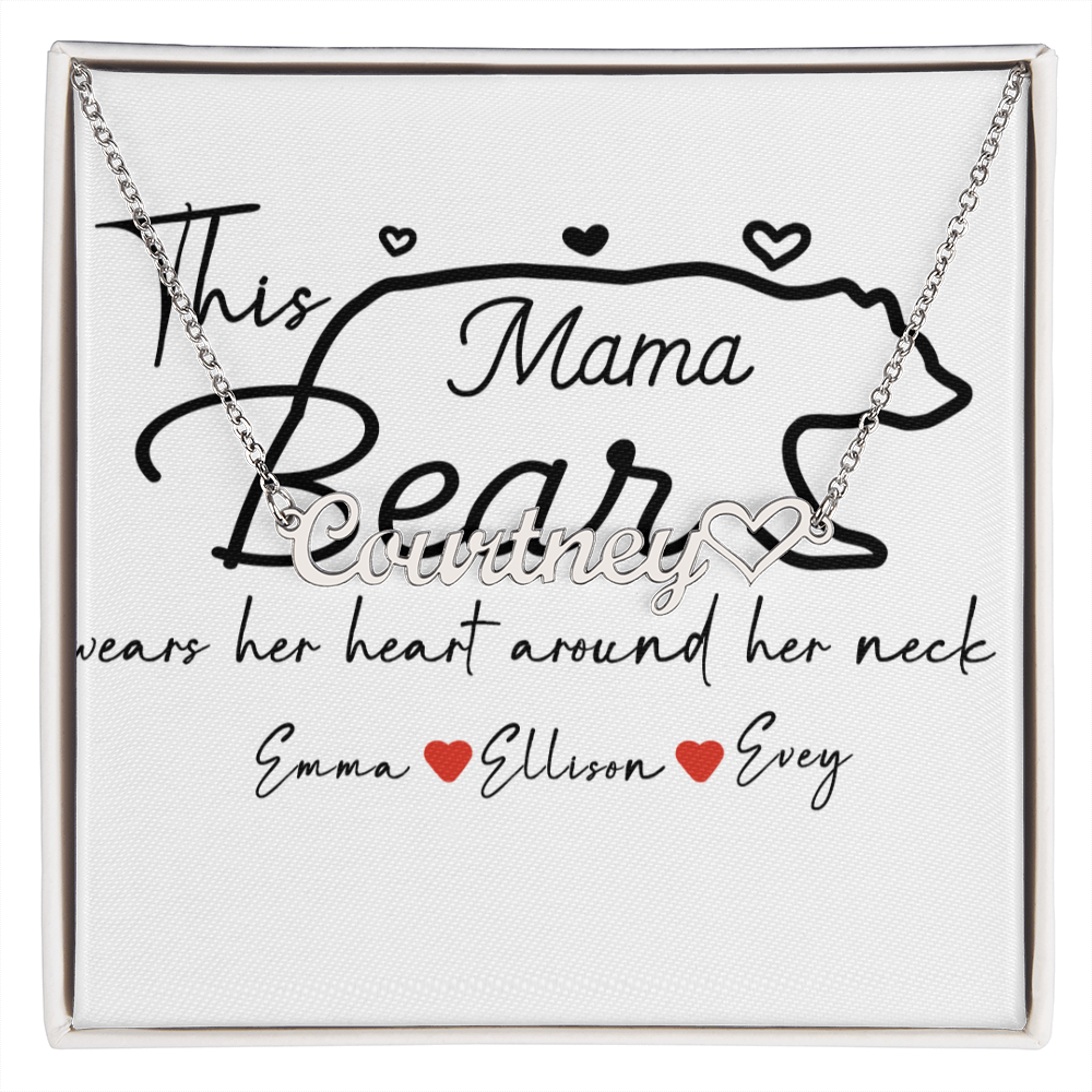 Personalized Mama Bear Heart Name Necklace