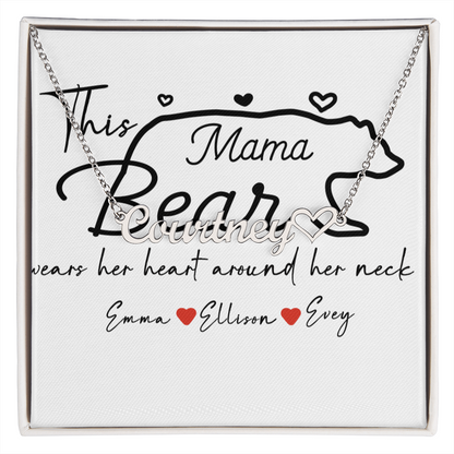 Personalized Mama Bear Heart Name Necklace