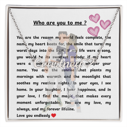 Personalized Who Are You To Me Heart Name Necklace