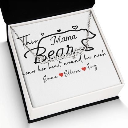 Personalized Mama Bear Heart Name Necklace