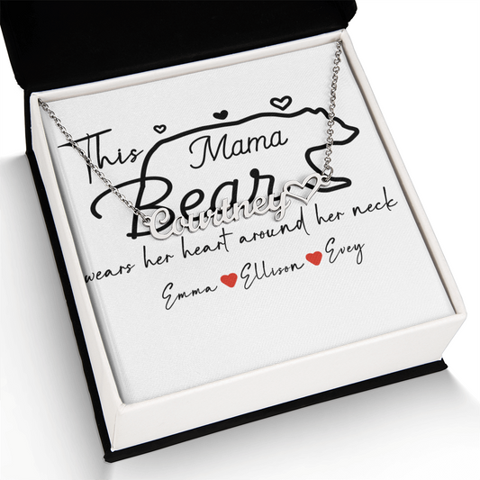 Personalized Mama Bear Heart Name Necklace