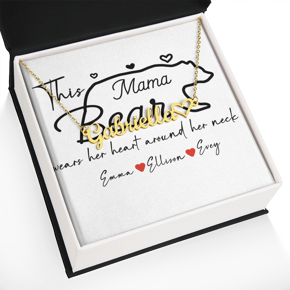 Personalized Mama Bear Heart Name Necklace