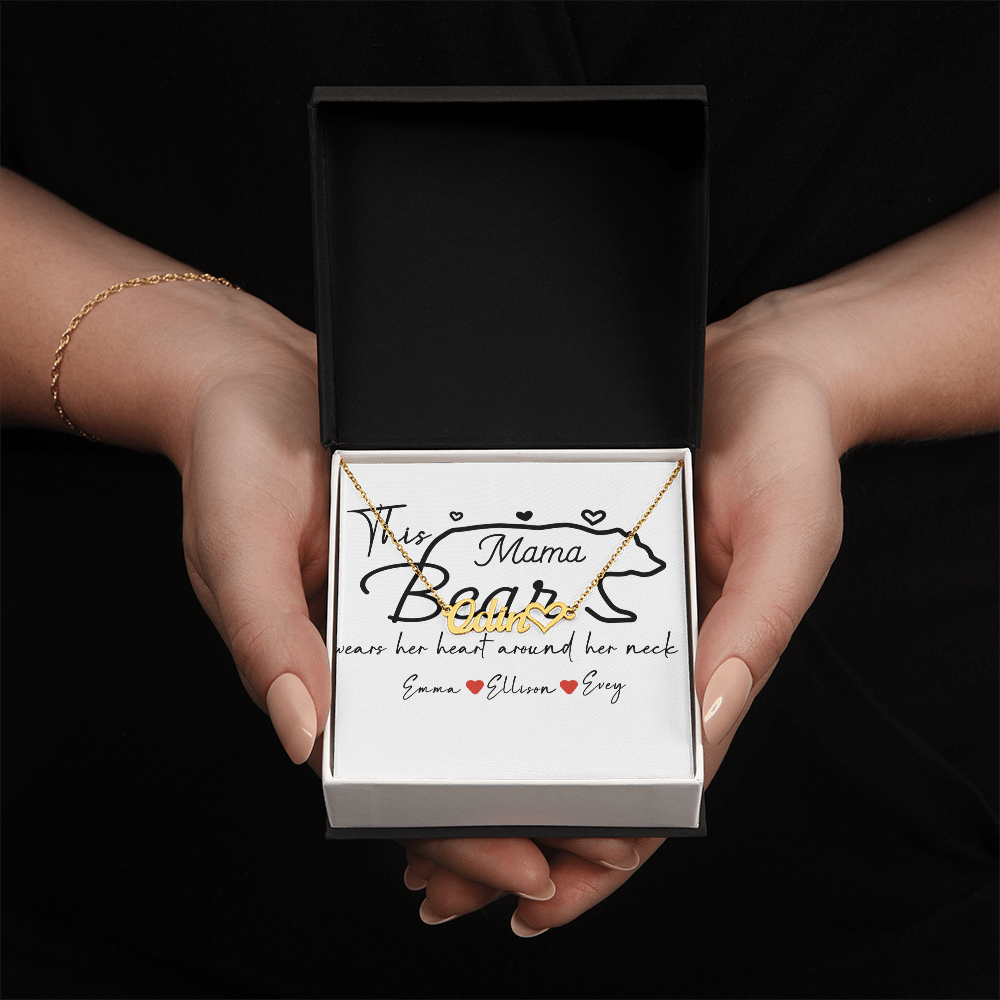 Personalized Mama Bear Heart Name Necklace