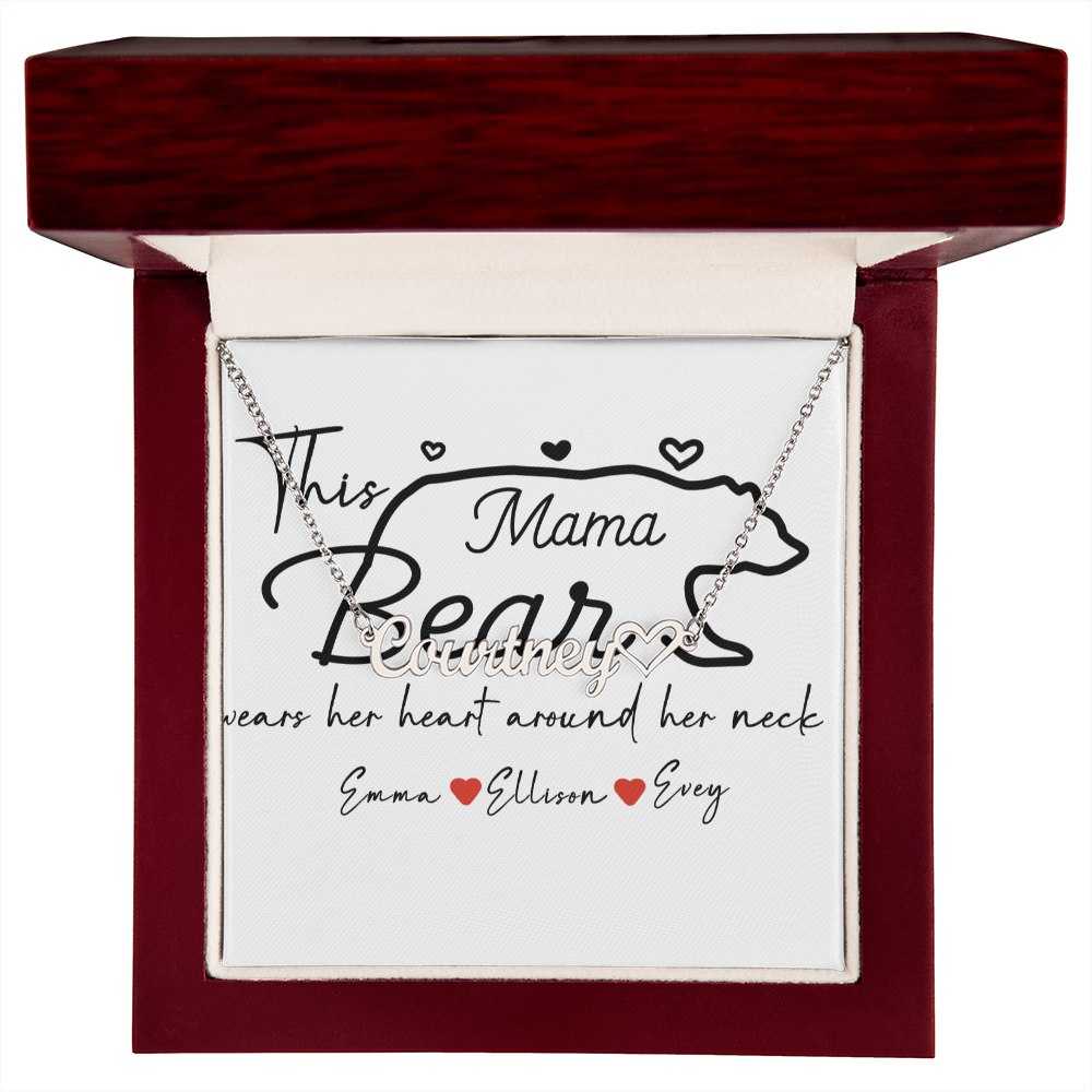 Personalized Mama Bear Heart Name Necklace