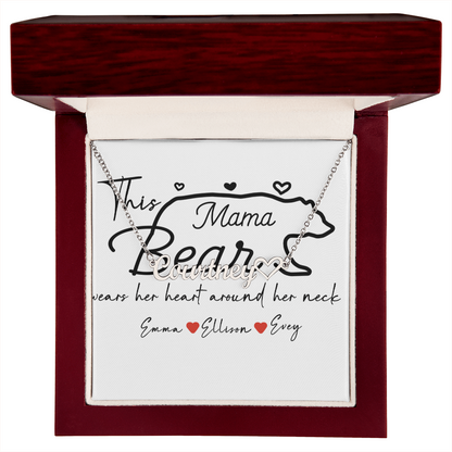 Personalized Mama Bear Heart Name Necklace