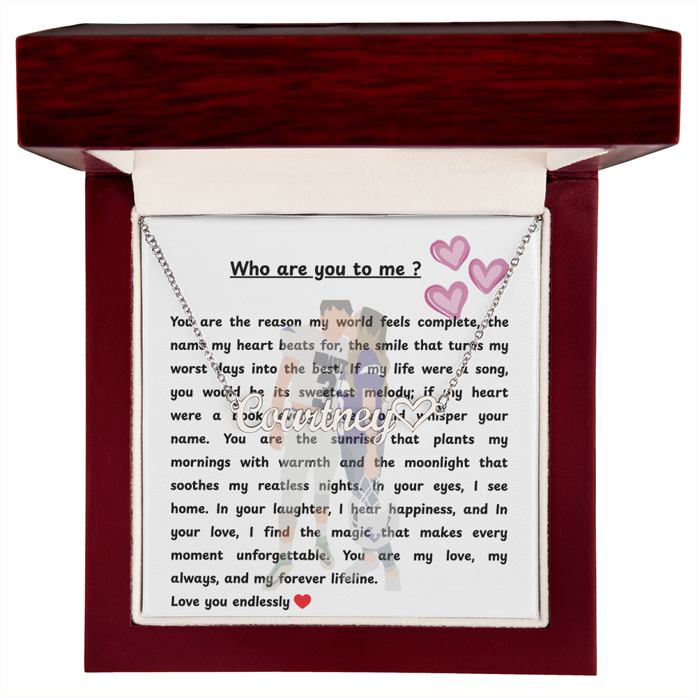 Personalized Who Are You To Me Heart Name Necklace