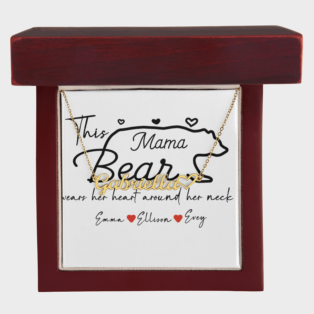 Personalized Mama Bear Heart Name Necklace