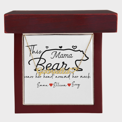 Personalized Mama Bear Heart Name Necklace