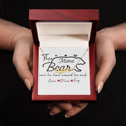 Personalized Mama Bear Heart Name Necklace