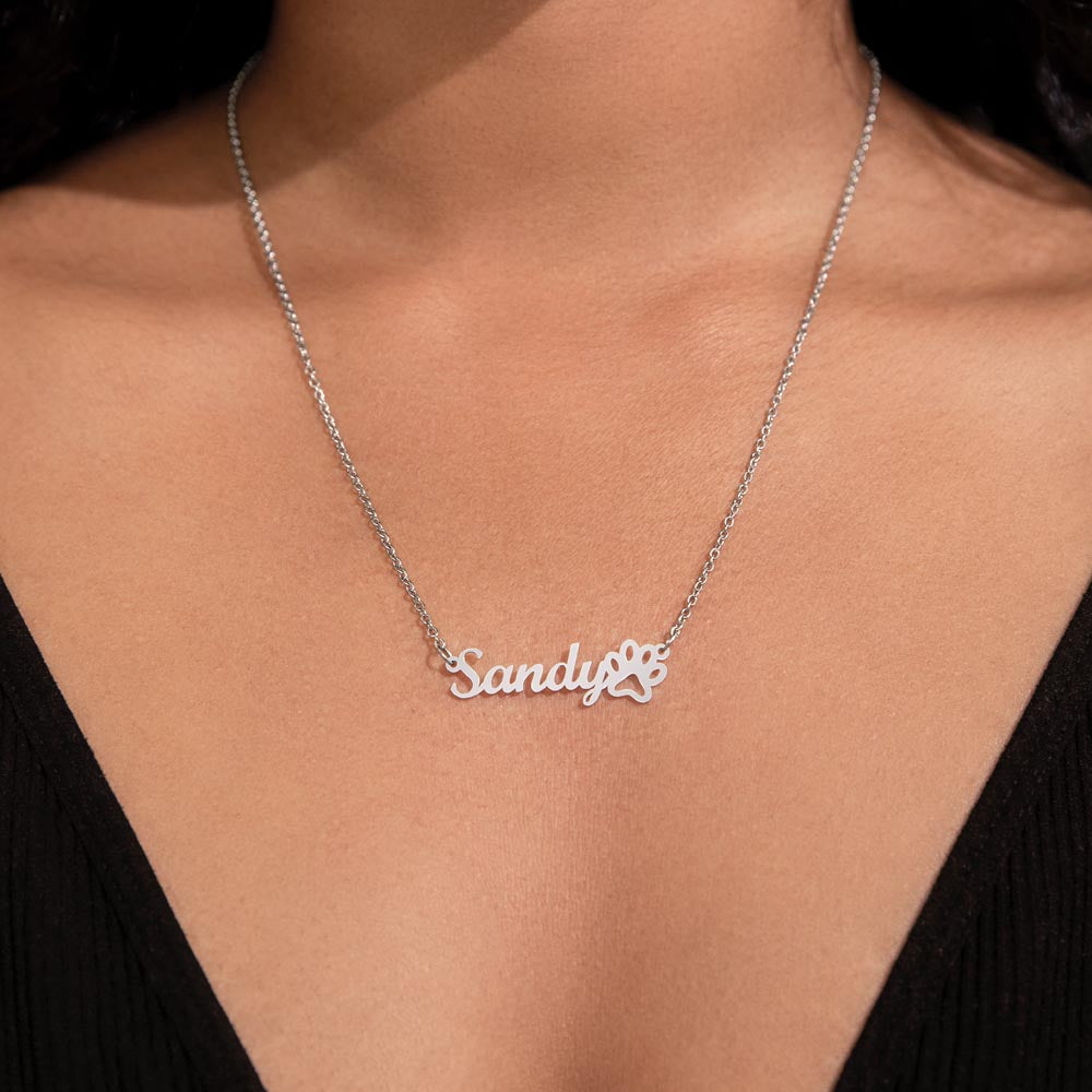 Non-Message Card Paw Print Name Necklace