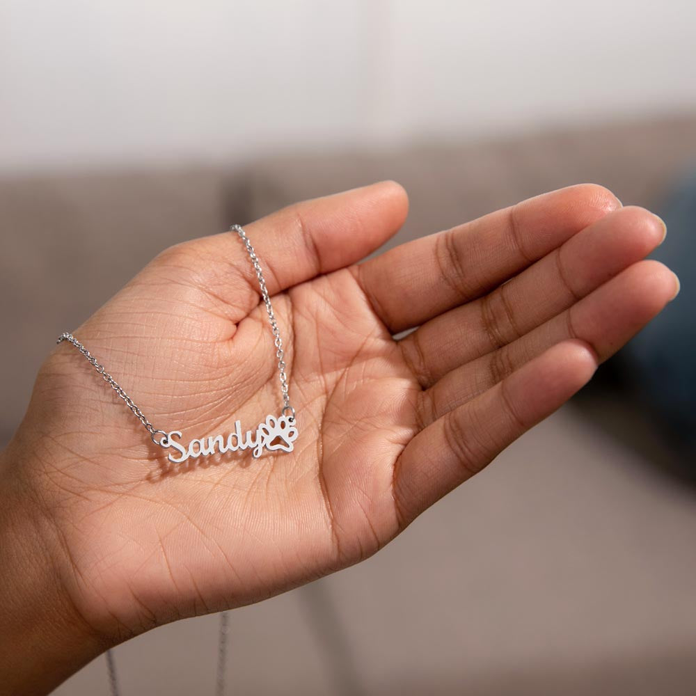 Non-Message Card Paw Print Name Necklace