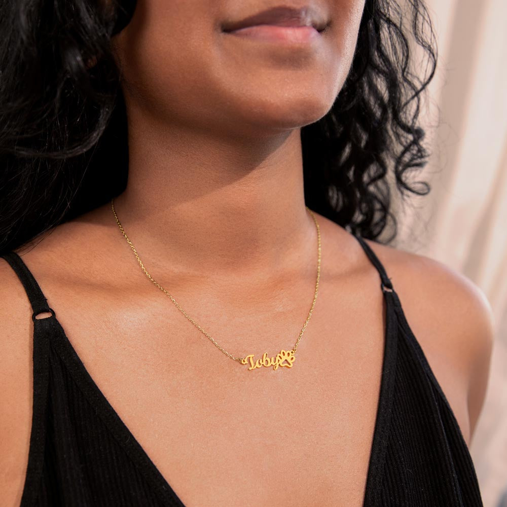Non-Message Card Paw Print Name Necklace