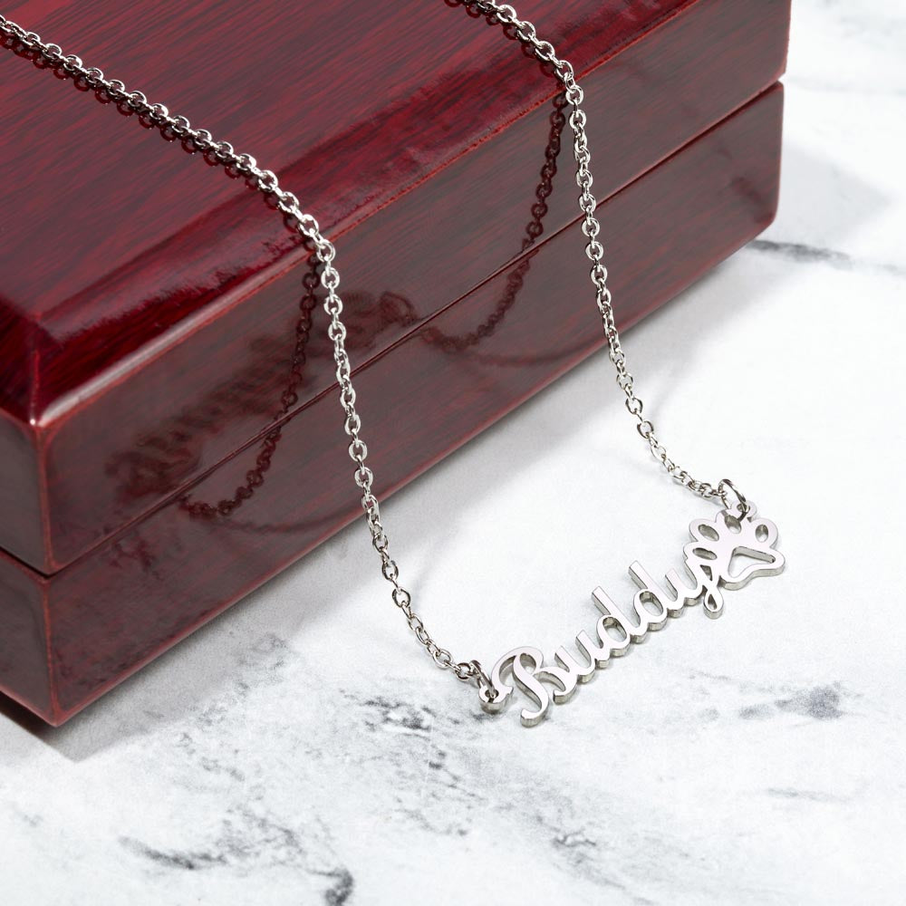 Non-Message Card Paw Print Name Necklace