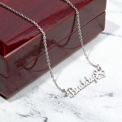 Non-Message Card Paw Print Name Necklace